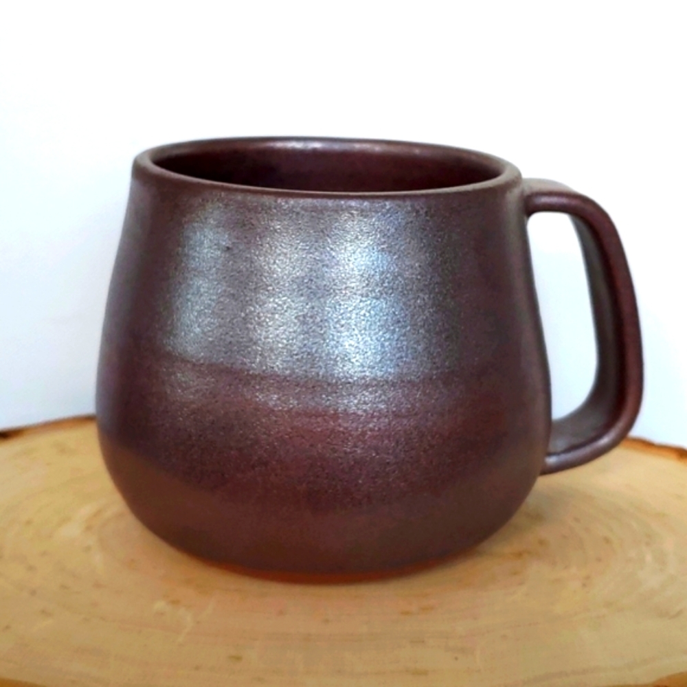 Japanese Pottery Brown/Silver Metallic Glaze Raku Mug